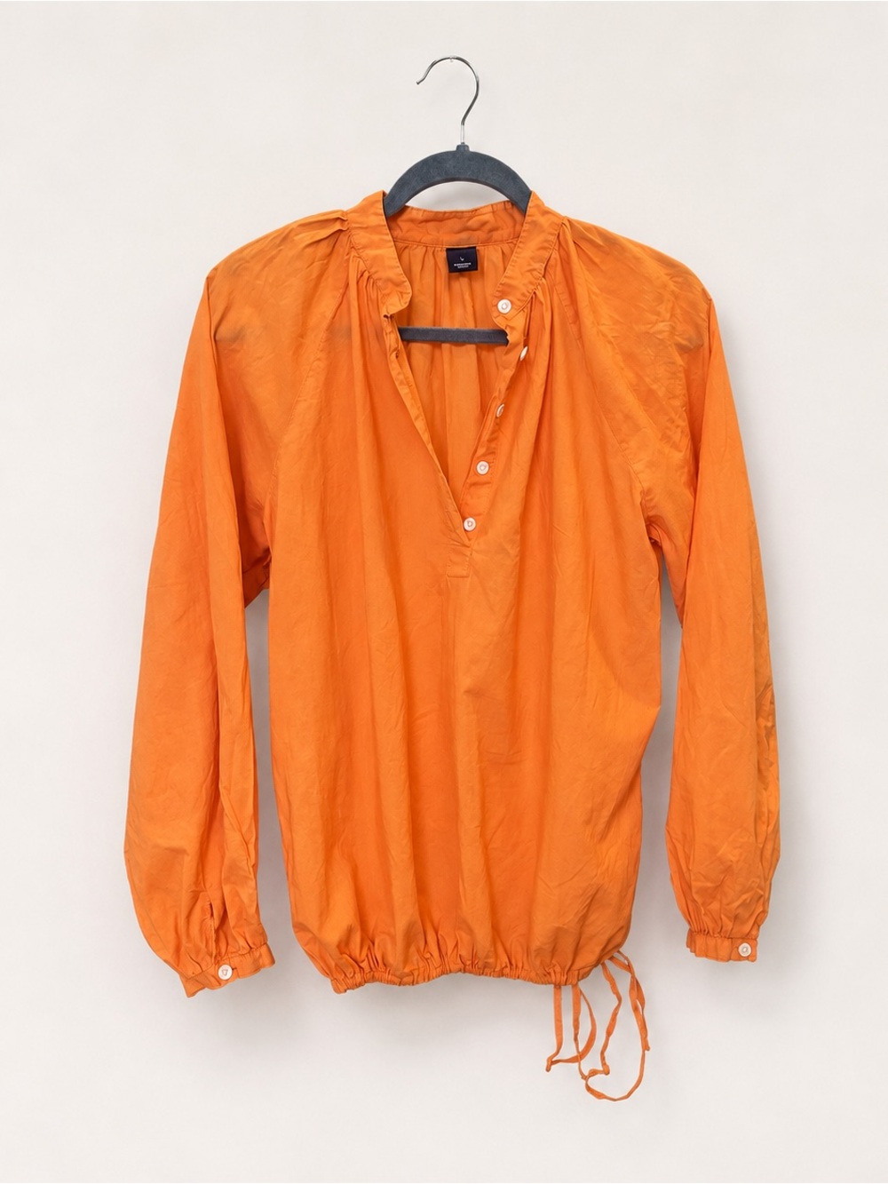 Orange long sleeve lightweight blouse 100% cotton, drawstring bottom, size L